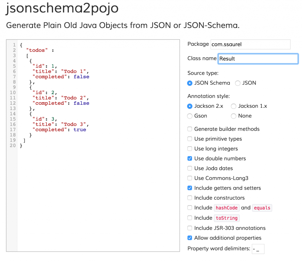 JsonSchema2Pojo