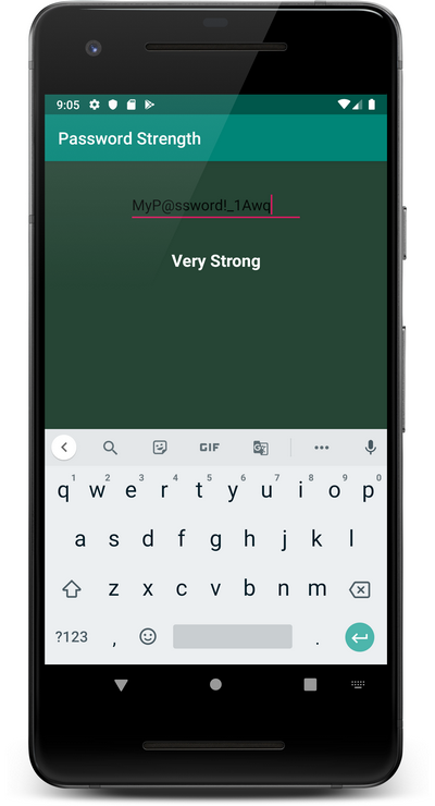 Our Android password strength application in action